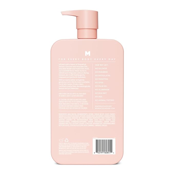 MONDAY HAIRCARE CLEANSE Body Wash with Grapefruit Extract, Hyaluronic Acid, Shea Butter, Coconut Oil for Normal to Oily/Combination Skin 900 mL