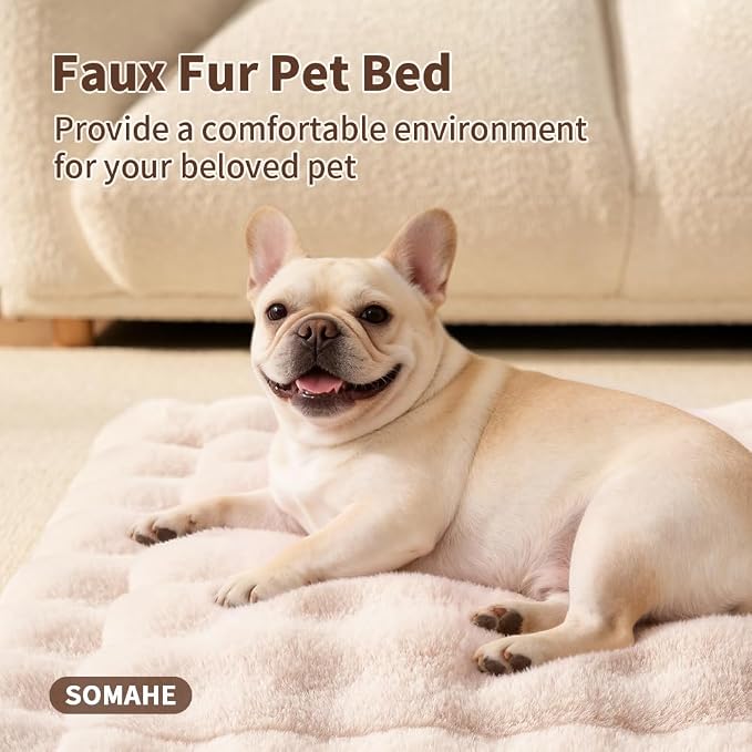 SOMAHE Plush Pet Bed Mat, Machine Washable, Medium 27x20 Milky White | Machine Washable + Non-Slip Paw Bottom: plush pet mat stays fluffy and steadier for large cats and small dogs.