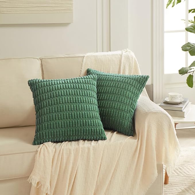 Fancy Homi 4 Packs Decorative Throw Pillow Covers for Living Room Couch Bed, Modern Farmhouse Boho Home Décor Accent Cushion Case, 18" x 18", Green
