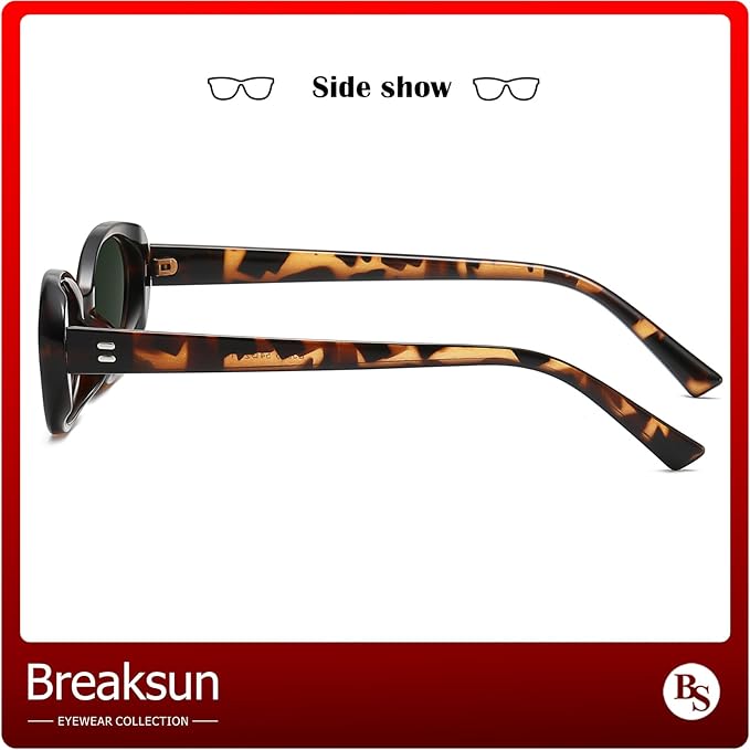 Breaksun Retro Oval Sunglasses for Women Men Fashion Small Oval Sunglasses 90s Vintage Shades