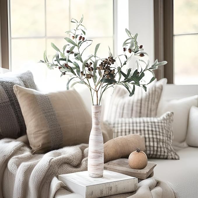 ALMA 13" Small Skinny Ceramic Vase, Thin Boho Flower Vase for Table Decor | White & Brown Modern Vase Home Decor, Perfect for Living Room,Coastal Bedroom and Tabletop Styling, Giftable Small Vase