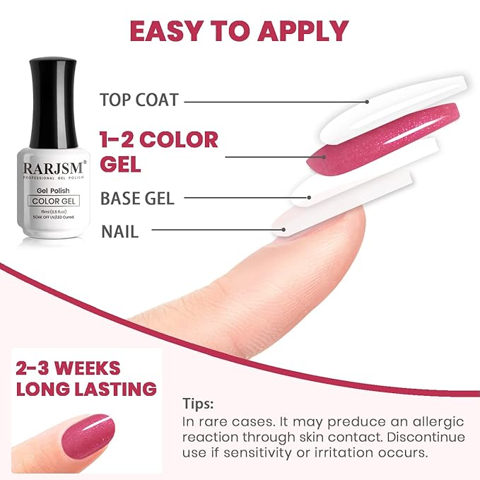 RARJSM Nude Shimmer Gel Nail Polish Purple Red Glitter Chunky Sparkle Holographic Rainbow Jelly Nuded Iridescent Gel Polish Mauve Pink Single Bottle Soak off UV LED Cured for Salon Home Manicure 15ML