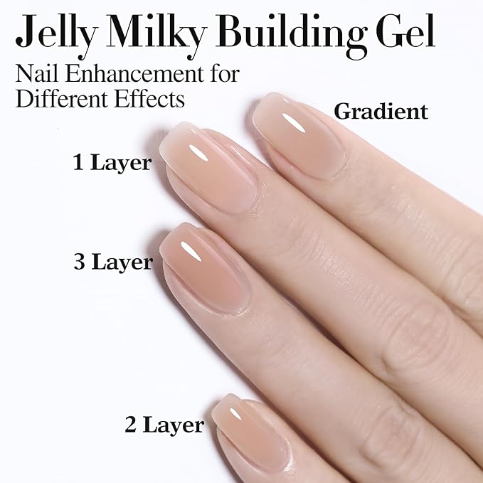 Double Rhythm Clear Gel Nail Polish 15ml Nail Strengthener Builder in a Bottle Nail Extension Hard Gel Soak Off Long Lasting UV Gel (Pastel Nude 8 in 1-8)
