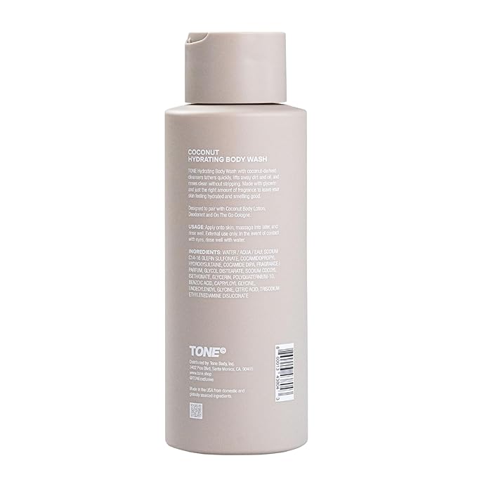 TONE Hydrating Body Wash for Men & Women, Coconut, Coconut-derived Cleansers Leaves Skin Clean, Moisturized & Refreshed, Long-lasting Iconic Scent, All Skin Types, Dermatologist-Tested, 16.9 oz