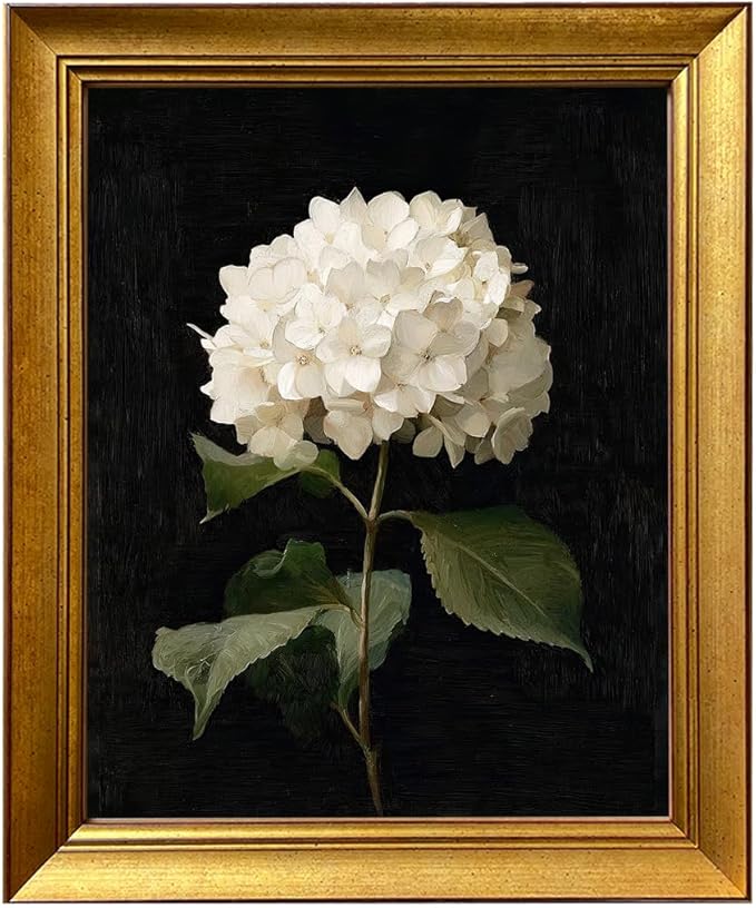 Hydrangea Wall Art Gold Framed Vintage Flower Oil Painting Floral Picture Wall Decor for Home