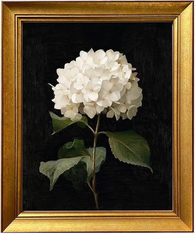Hydrangea Floral Wall Art Vintage Flower Oil Painting Gold Framed Picture Wall Decor Artworks for Home Decor