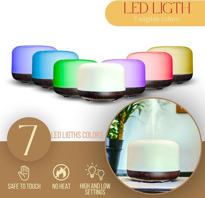 Mystic Romance Essential Oil Diffuser, 300ml Aromatherapy Humidifer and Nigth Ligth for Relaxing Atmosphere in Home Office Yoga and Spa, for Everyone, Auto-Off Safety Switch. Dark Wood
