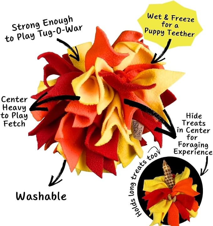 Chelsy's Toys Interactive Snuffle Ball for Dogs, Mental Stimulation Toy, Slow-Play Treat Dispenser, Brain Exercise for Puppies & Seniors, Teething Relief, Blue, Orange, Purple (Orange)