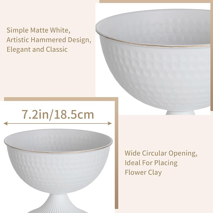 Sziqiqi White Urn Vase for Wedding, Compote Vase for Table, 5.9in, 2Pcs | Tall Floral Holder for Centerpiece Pedestal Bowl Pot, Flower Arrangements for Wedding, Party, Birthday, Event, Reception