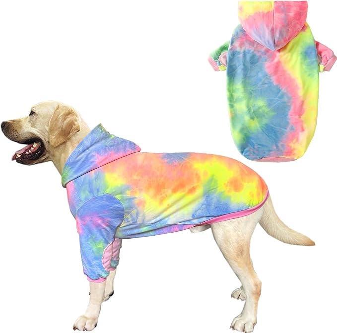 Dog Cotton Tie dye Hoodie Pink Pullover Sweatshirts Soft and Stretch Pets Clothes Hooded for Extra Large Large Dogs(Pink XL)