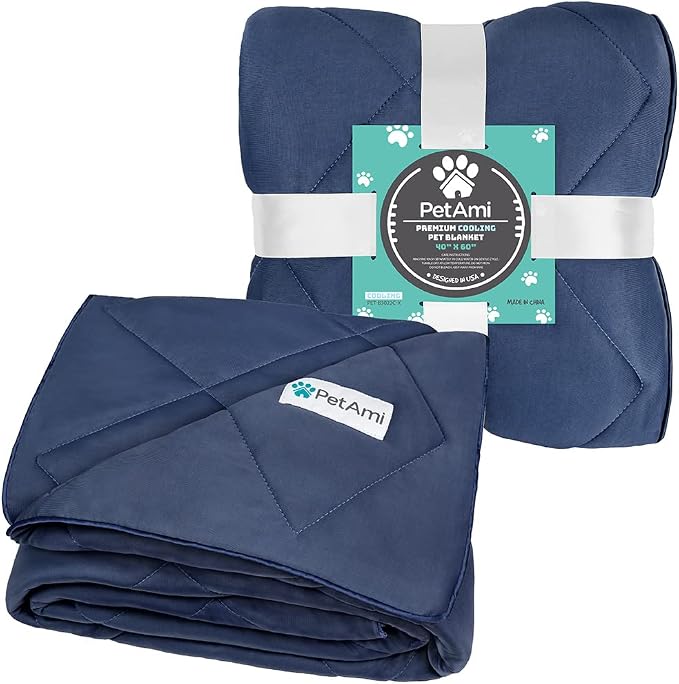 PetAmi Premium Cooling Dog Blanket | Lightweight Fluffy Pet Throw Blanket Bed Cover for Dogs, Cat, Puppies | Pet Blanket Furniture Protector Couch Sofa | Reversible Fuzzy Cozy | 40x60, Navy Blue