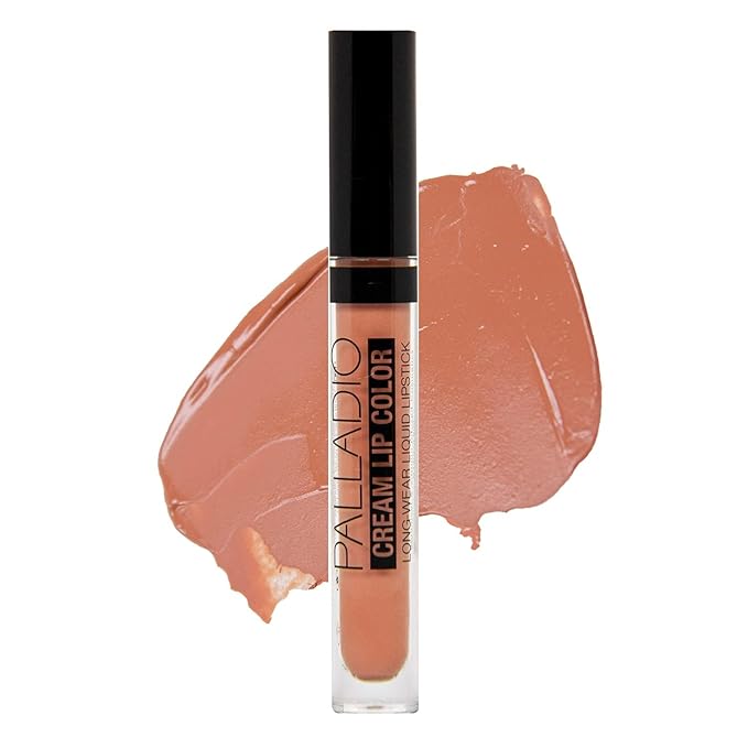 Palladio Long-Wear Cream Lip Color Liquid Lipstick, transfer proof high intensity color pigment, smooth lightweight formula, cream color matte finish, all day wear (Bare)