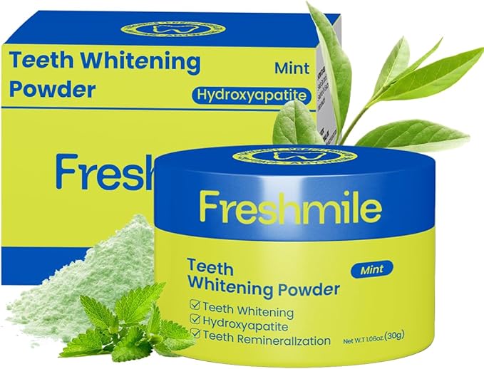 Freshmile Teeth Whitening Powder, Toothpowder Fluoride-Free Hydroxyapatite Formula Enamel Strengthening Gently Cleans & Whitens