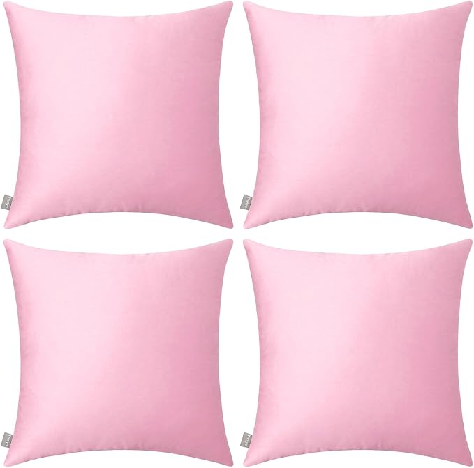 Thmyo 4-Pack 100% Cotton Comfortable Solid Decorative Throw Pillow Case Square Cushion Cover Pillowcases Blank Pillow Covers Valentines Day DIY Throw Pillowcase for Sofa Bed(20x20inch/50x50cm,Pink)