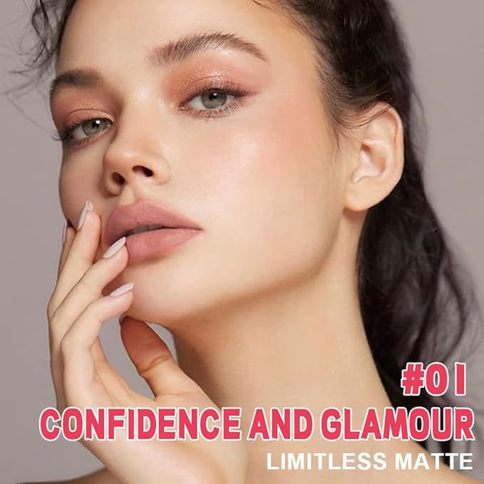 evpct 1Pcs Nude Matte Liquid Lipstick Lip Stain Sets for Women, Peony Flower Nude Brown Pink Matte+Lipstick Long Lasting Permanent 24 hr Hours Magic Lipstick 24 Hours original Waterproof, 01#