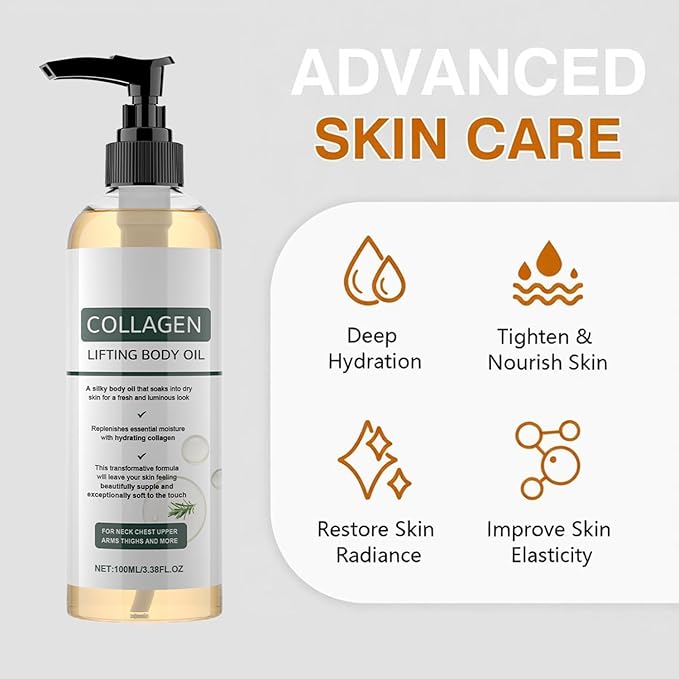 Krajiyya Collagen Oil, Collagen Magic Body Oil Firming, Moisturizing Anti Aging Silk Body Oils for Women & Men, Lightweight Non-Greasy,3.38 fl.oz 1pcs