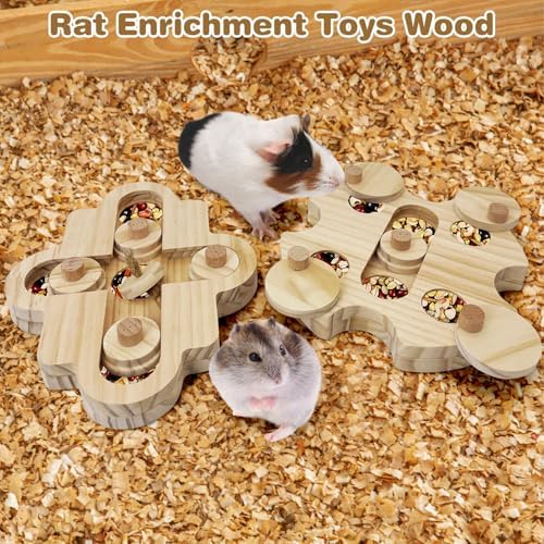 BNOSDM Hamster Foraging Toys Boredom Breaker Pet Rat Foraging Toys Bunny Puzzle Toys for Rabbits Interactive Bunny Toys Wooden Hamster Enrichment Toys for Guinea Pig Chinchillas Small Rodents,6-Hole