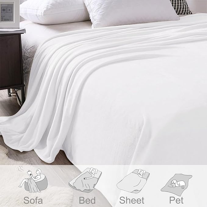 Exclusivo Mezcla Soft Fleece Throw Blanket for Couch, Pure White | 50x60 Inches, Double-Sided Brushed Flannel, Lightweight Plush Cozy Blanket for Home Decor, All Season, Machine Washable