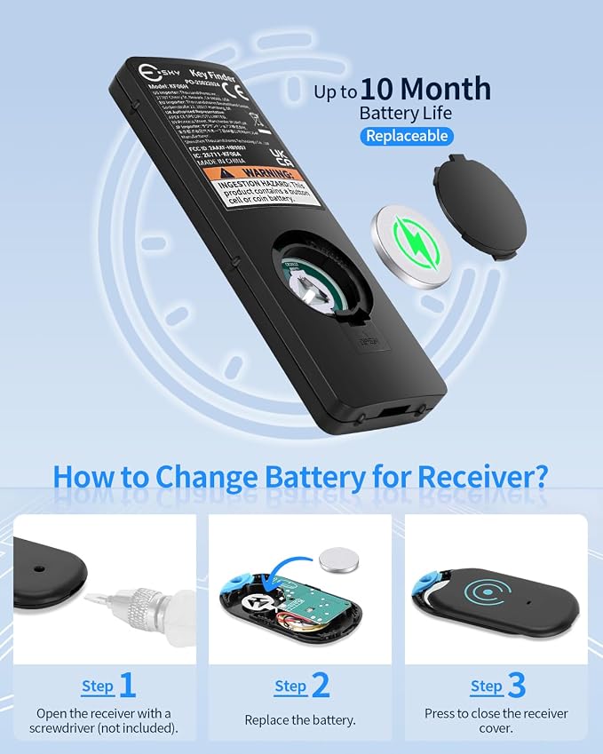 Esky Ultra Slim Key Finder Locator with 80dB Sound and 6 Receivers | Remote Wallet Tracker and Item Locators Beeper Tags for Finding Key, TV Remote, Wallet, Pets and Phone, Gifts for Women