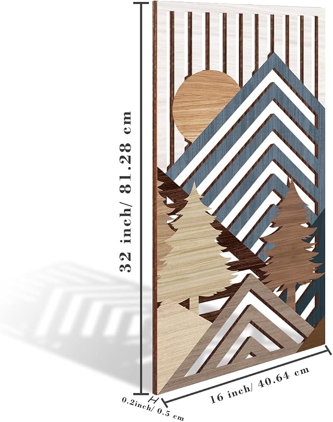 IARTTOP Abstract Mountain Wood Wall Art Large Geometric Forest Pine Trees Wooden Wall Decor Boho Sun Nature Landscape Wall Decor for Bedroom Living Room Office-16 x32 Inch Set of 3