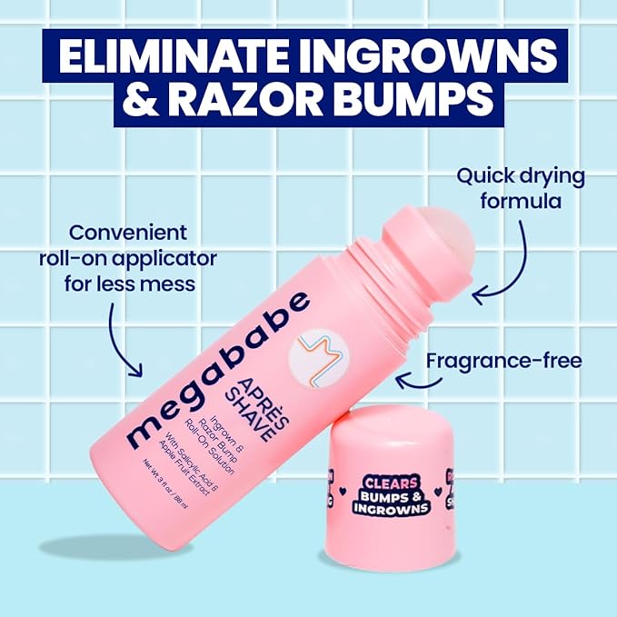 Megababe Après Shave | Post-Shave & Waxing | Ingrown Hair & Razor Bump Roll-On Treatment for Women | Bikini, Armpits & Legs (3.0 fl oz)