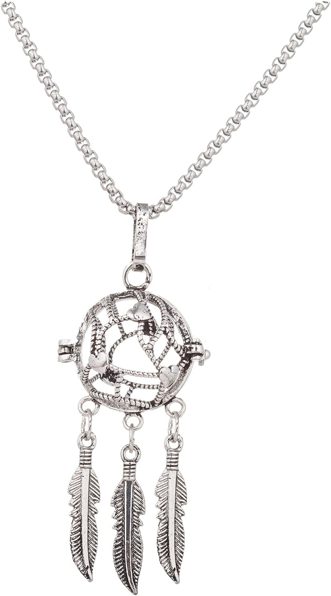 Essential Oil Diffuser Necklace Silver Leaves Copper Aromatherapy Pendant Locket with 7pcs Lave Rocks Stone and 2pcs 27 Inch Gold Chain Jewelry for Women TeenGirls