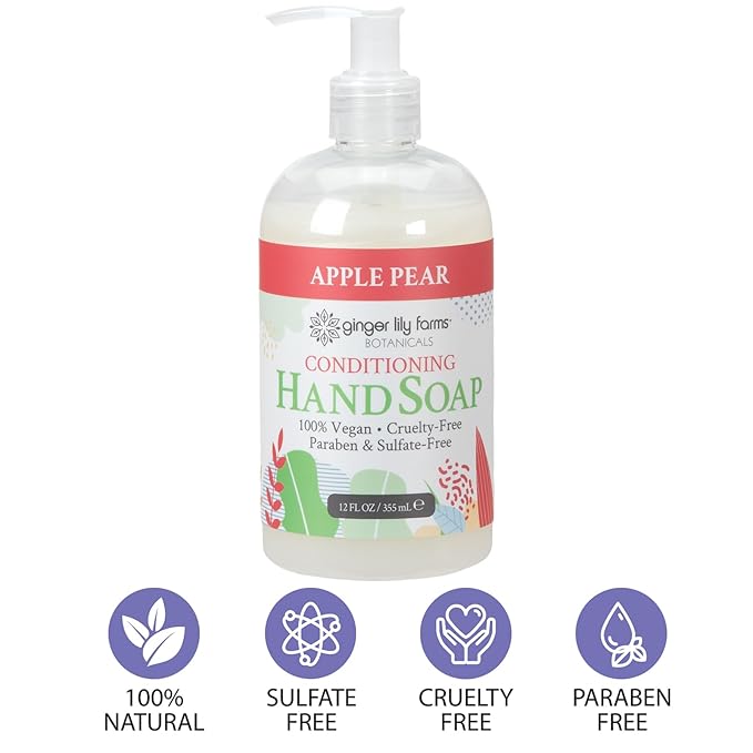 Ginger Lily Farms Botanicals Conditioning Liquid Hand Soap Refill, 100% Vegan & Cruelty-Free, Apple Pear Scent, 12 Fl Oz