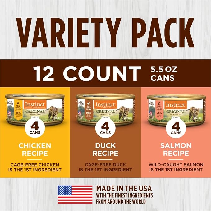 Instinct Original Pate Wet Cat Food, Grain Free Recipe - Variety Pack, 5.5 Ounce, (Pack of 24)