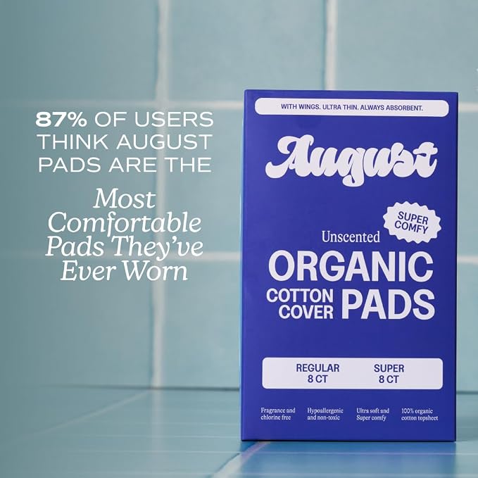 August Regular & Super Cotton Menstrual Pads, 72 (36+36) Ultra Thin Pads with Wings, Hypoallergenic Sanitary Napkins with Organic Cotton Topsheet, Compostable Wrapper, Non-Toxic, Fragrance-Free