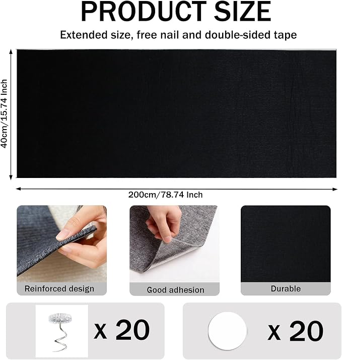 78.8"x15.8" Cat Scratch Furniture Protector,Black Trimmable Self-Adhesive Cat Scratching Mat,DIY Cat Scratching Pad Protection for Couch Bed,Cat Carpet and Cat Scratching Post(Black)