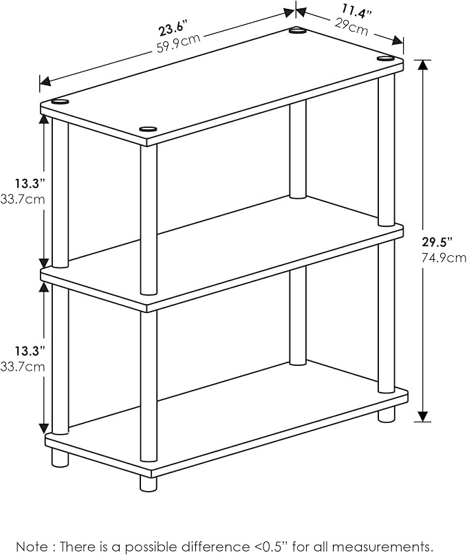 Furinno TURN-N-TUBE Storage Shelves, 3-Tier Book Shelf, Corner Shelf, Toolless Open Shelves, for Organization and Storage, Living Room, Garage, Home Office, Columbia Walnut