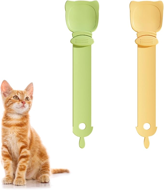 2 pcs Cat Strip Feeders, Cute Cat Head Shape Cat Strip Squeeze Spoons Multifunctional 2-in-1 Cat Food Dispenser Cat Treat Spoons Cat Food Spoons for Wet Food Cat Pet Supplies