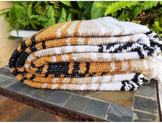 Open Road Goods Bulk Falsa Blankets - Handwoven Authentic Mexican Falsa - Great for Weddings, Yoga, Beach, Picnics, or Mexican Throw! (Tan/Yellow, 7 Pack)