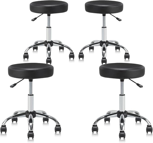 Set of 4 Round Rolling Stool Swivel with Wheels Adjustable Height Heavy Duty Wide Seat Drafting Stool Chair for Office Salon Massage Spa Medical Tattoo Beauty 4 Pack
