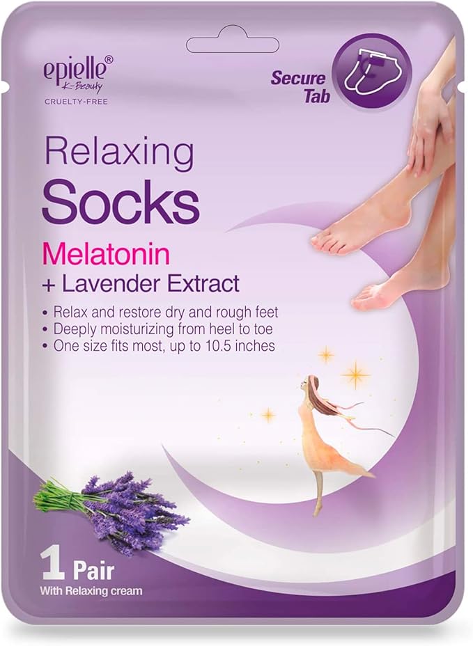 Epielle Relaxing Foot Mask 6 Pairs, Soften and Restore with Melatonin & Lavender Extract, Deep Moisturizing Socks for Dry, Cracked Feet, Self Care Gifts for Women, Spa Kit, Stocking Stuffers