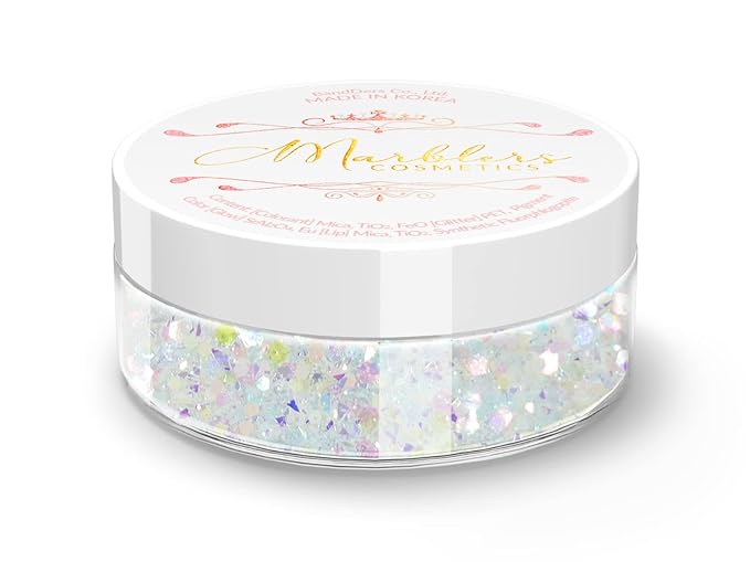 MARBLERS Mixed Shaped Face & Body Glitter [White] 0.18oz (5g) | Chunky | Chopped | Flake | Non-Toxic | Vegan | Cruelty-Free | Festival, Rave & Party Makeup | Eye, Hair, Nail Polish, Eyeshadow