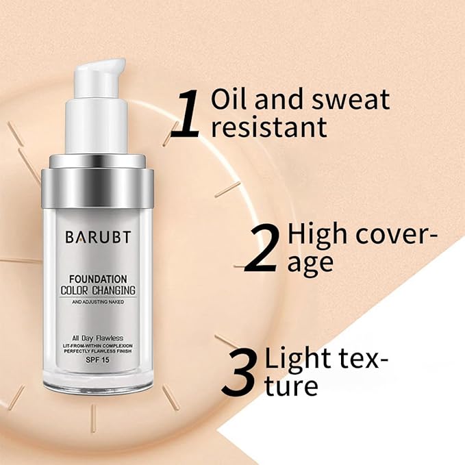 TLM Foundation Color Changing, Flawless Full Coverage Natural Color Warm Complexion Moisturizing Foundation.