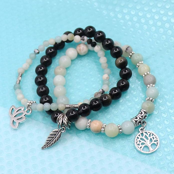 UEUC Tree of Life Yoga Healing Stone Bracelets,Multilayer Lotus Chakra Stone Reiki Bracelet Sets,Anxiety Crystal Natural Stone,for Women Stress Relief