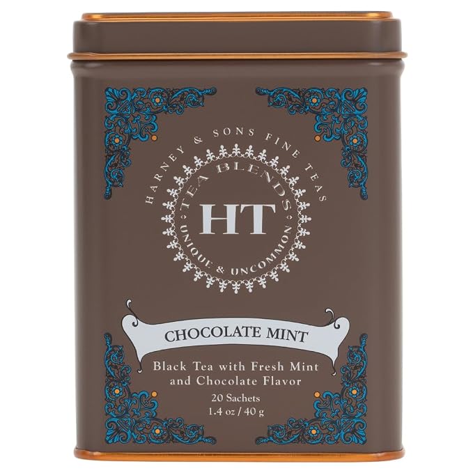 Harney and Sons Chocolate Mint, Flavored Black Tea - 20 Sachets per Tin