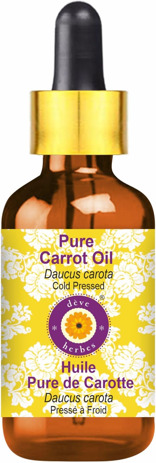Deve Herbes Pure Carrot Oil (Daucus carota) with Glass Dropper Cold Pressed 10ml (0.33 oz)