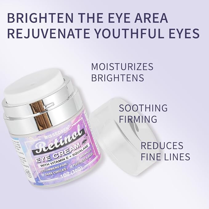 Eye Cream & Roller Serum Set with Retinol,Vitamin E,Squalane, Hyaluronic Acid for Dark Circles, Eye Bags & Fine Lines Under Eyes, Brighten Under Eyes,1OZ&0.27OZ