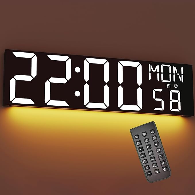 JALL 30" Extra Large Digital Wall Clock, Giant LED Wall Clock with Remote Control, Digital Clock with Jumbo Numbers for Living Room, Gym, Warehouse, Office, Home Decor, Plug-in, White