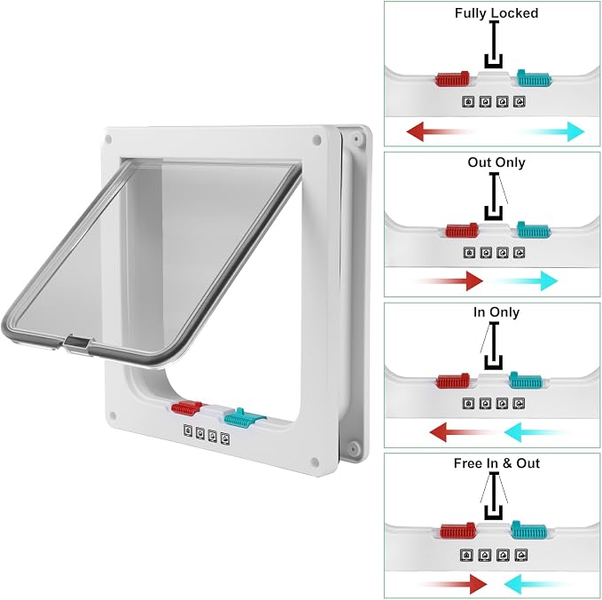 Cat Door for Interior/Exterior Doors and Walls (L) | 4-Way Locking Option, Weatherproof & Secure Cat Flap with Easy Installation Kit