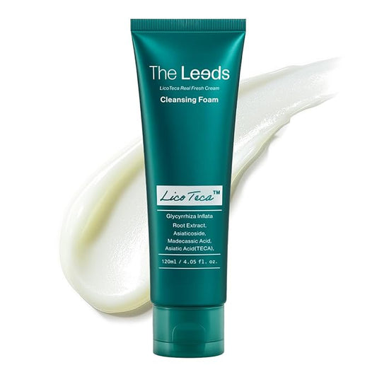 THELEEDS LicoTeca Real Fresh Cream Cleansing Foam 120ml(4.05 fl. oz.) | Gentle Amino Acid Facial Cleanser for Sensitive Skin, Deep Cleansing&Makeup Removal, Hydrating, Vegan Korean Skincare Face Wash