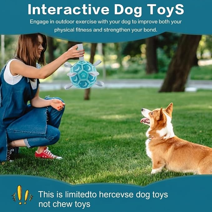 Dog Soccer Ball with Straps, 7.25 Inch Herding Dog Ball Toys Dog Birthday Toy, Balls for 30-90lbs Dogs, Outdoor Dog Toy for Medium Large Puppy, Interactive Toy for Tug, Water Toy Ball,Blue