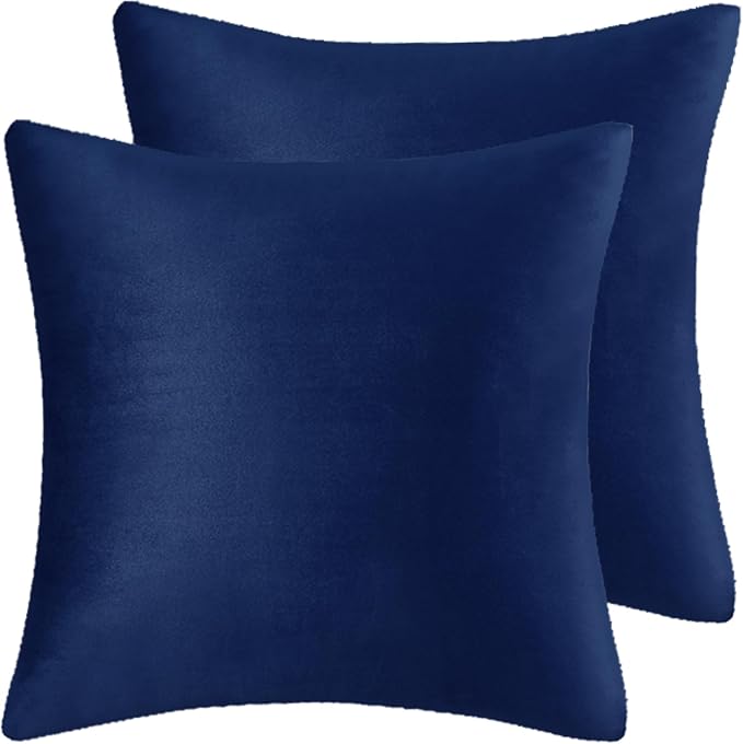Velvet Decorative Throw Pillow Covers, Soft Square Cushion Case Home Decor for Living Room Couch Bed Sofa, Set of 2 Pack, Dark Blue, 20x20 Inch