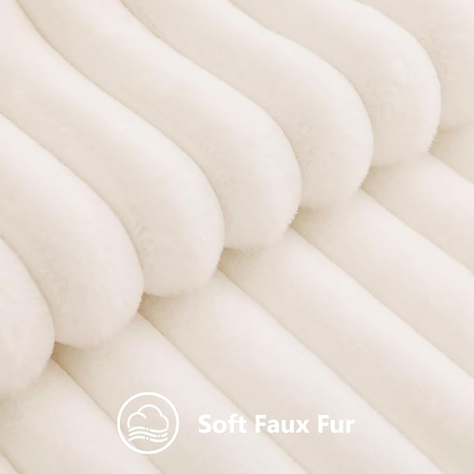 decorUhome Fall Faux Fur Throw Pillow Covers 14x36 Pack of 1 Cream White | Decorative Soft Cozy Striped Plush Modern Farmhouse Boho Couch Pillow Cases Velvet Back for Sofa Bed Living Room Home Decor