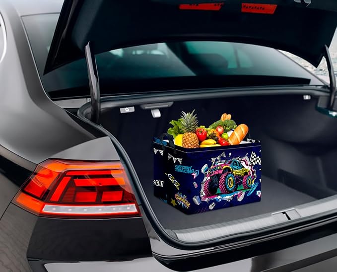 CLOCOR Rectangular 14.9x10.2x9.8 inches Fabric Storage Bin, Waterproof(Car Racing)