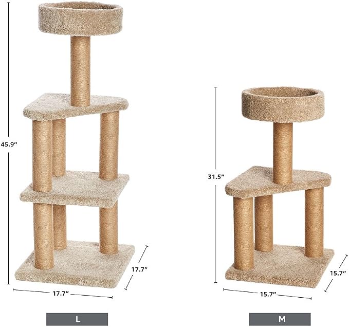 Amazon Basics Cat Tree Tower - Multi-Level Climbing Activity Center for Indoor Cats & Kittens with Scratching Posts, Platform, Jute Rope, Large (45.9"H), Beige