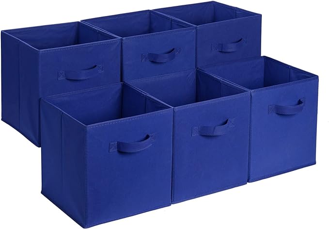 Amazon Basics Collapsible Fabric Storage Bins, Cube Organizer with Handles, 13"x13"x13", Navy, 6-Pack